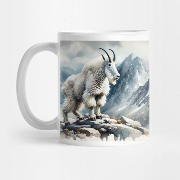 Alpine Grace: Majestic Mountain Goat Watercolor by Aquarelle Impressions
